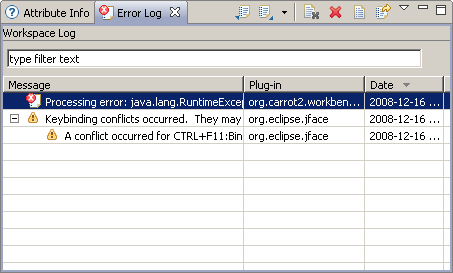 Lingo3G Document Clustering Workbench Error Log view
