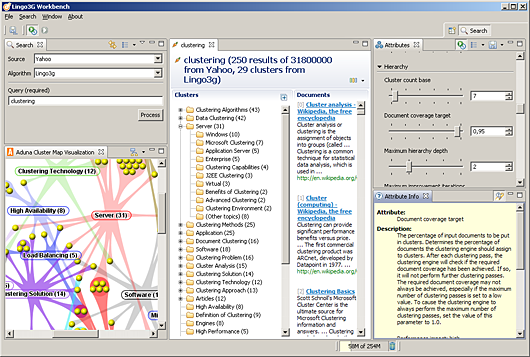 Lingo3G Document Clustering Workbench screenshot