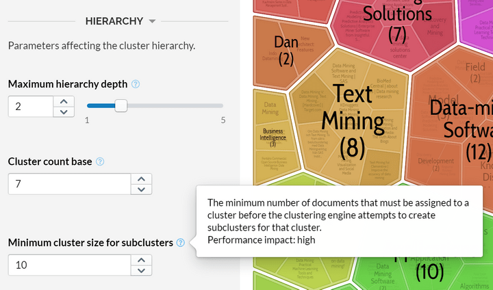 Parameters panel in Lingo3G Clustering Workbench, light theme.