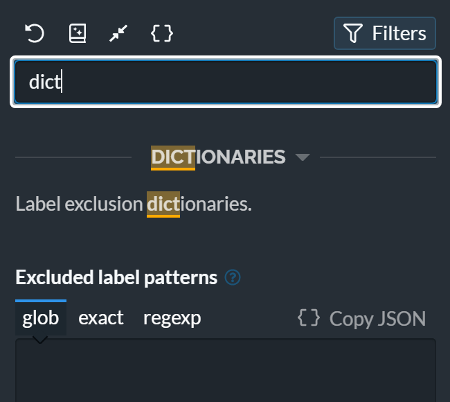 Lingo3G Clustering Workbench parameters search, dark theme.