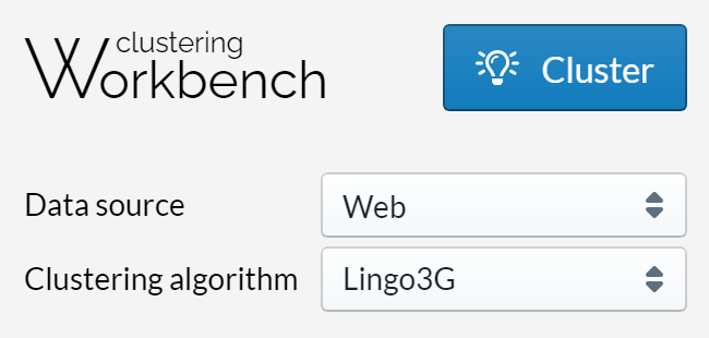 Data source choice in Lingo3G Clustering Workbench, light theme.