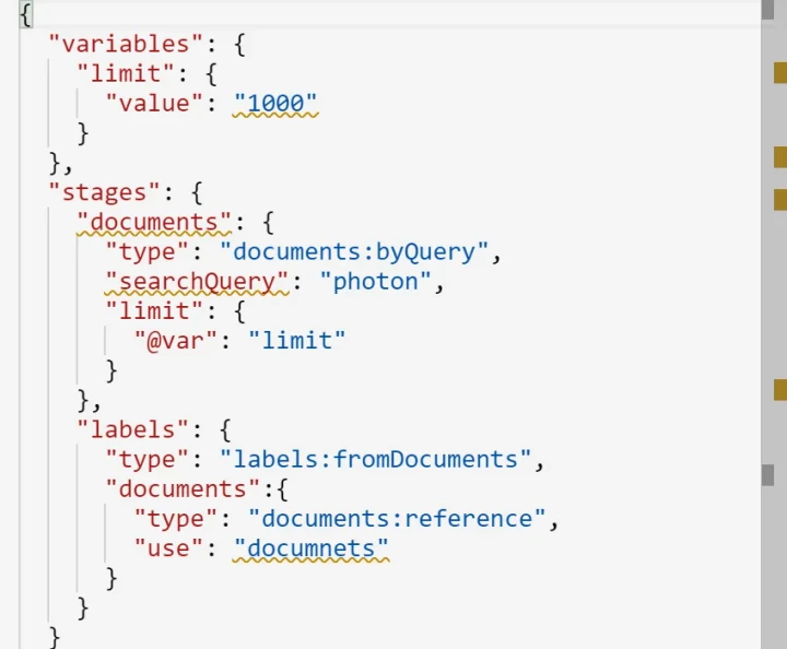 JSON request editor validation error highlights (light theme).