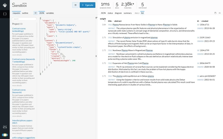 Document list after a keyword query search (light theme).