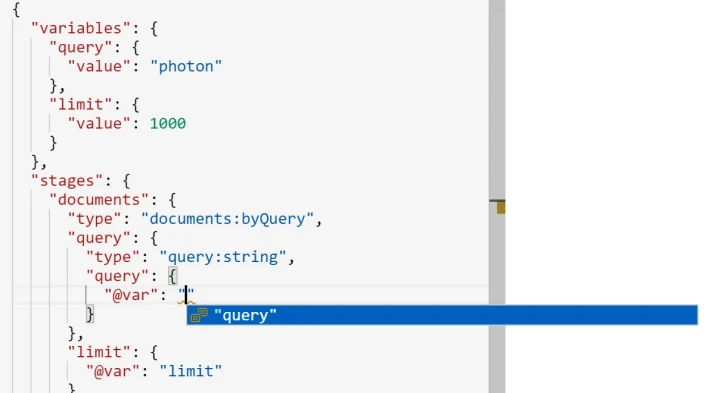 JSON request editor variable name suggestions (light theme).