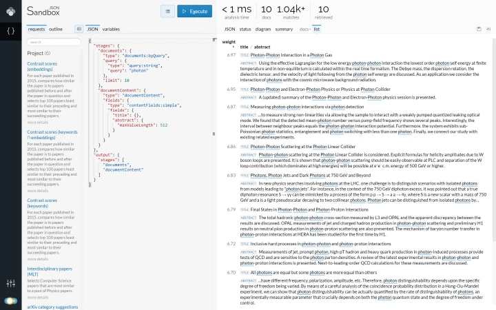 Lingo4G JSON sandbox app, document content (light theme).