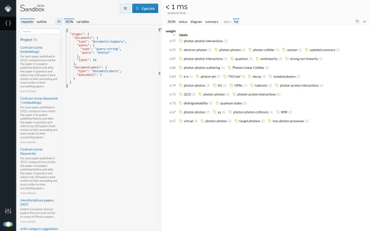 Lingo4G JSON sandbox app, document labels (light theme).