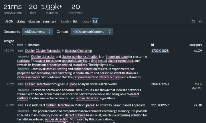 Lingo4G JSON sandbox app: stage-specific views (dark theme).