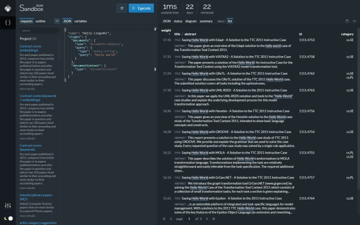 'Hello world!' example request (dark theme).