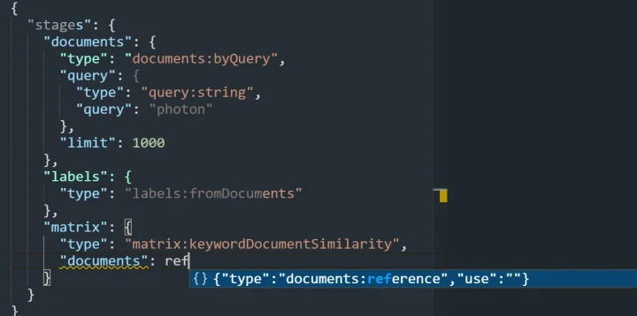 JSON request editor reference suggestions (light theme).