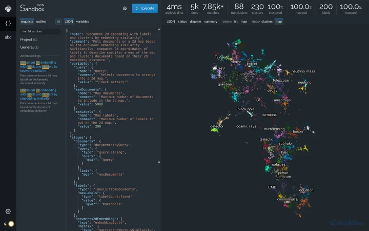 Lingo4G Explorer running the JSON Sandbox app (dark theme).
