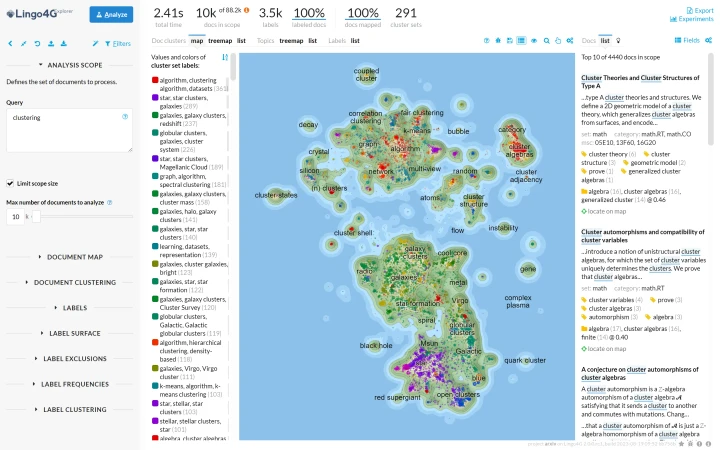 A 2d map of documents matching the 'clustering' query.