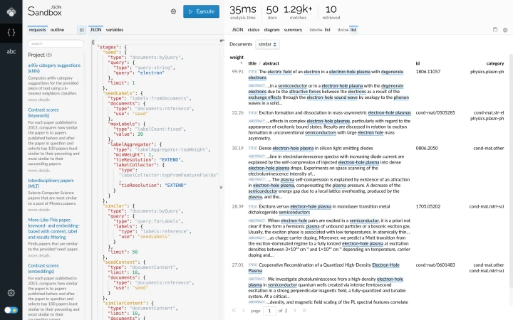 Keyword-based finding of similar documents, document list (light theme).