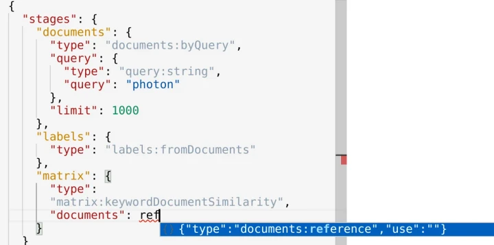 JSON request editor reference suggestions (light theme).