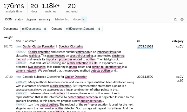 Lingo4G JSON sandbox app: stage-specific views (light theme).
