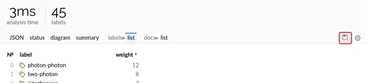 Excel export of a label list (light theme).
