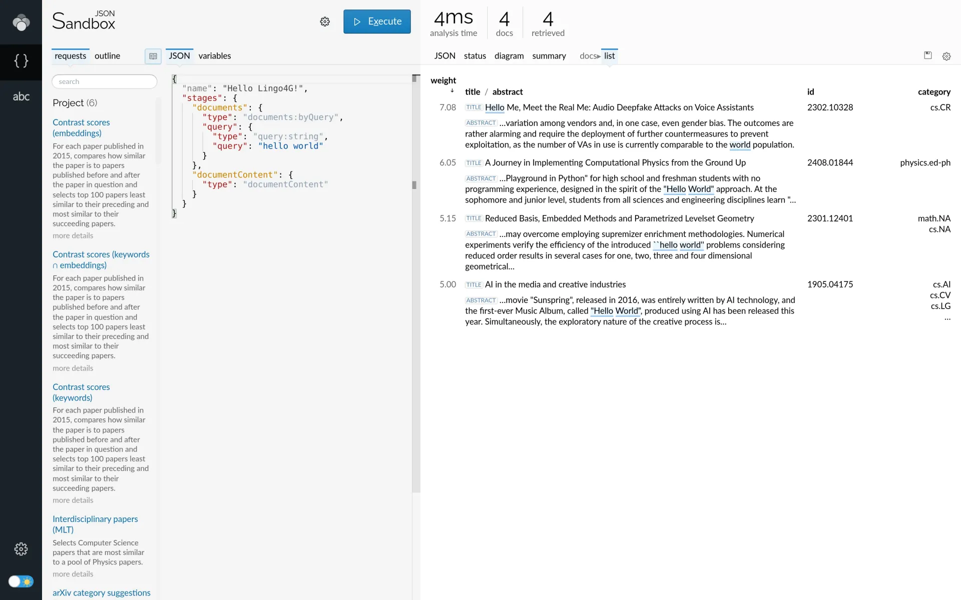 'Hello world!' example request (light theme).