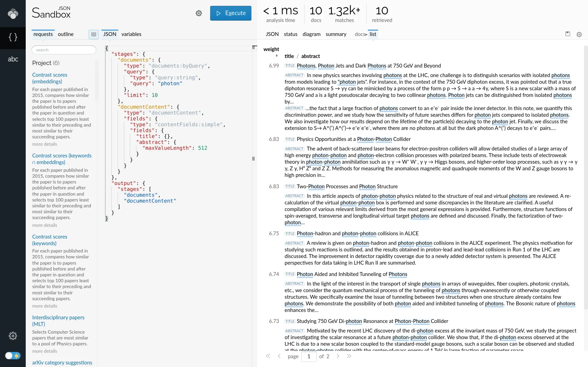 Lingo4G JSON sandbox app, document content (light theme).
