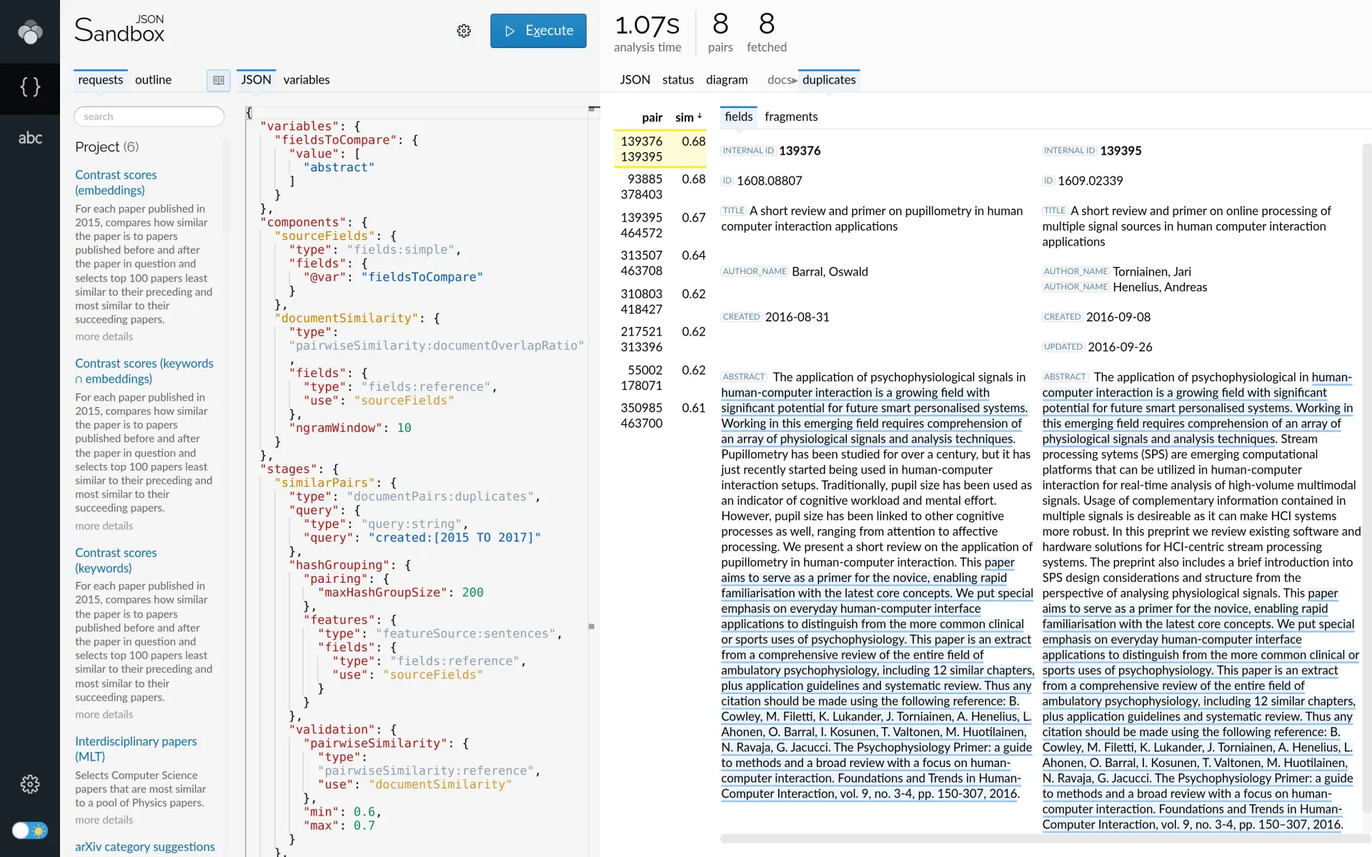 Visualization of duplicate document and overlap detection.