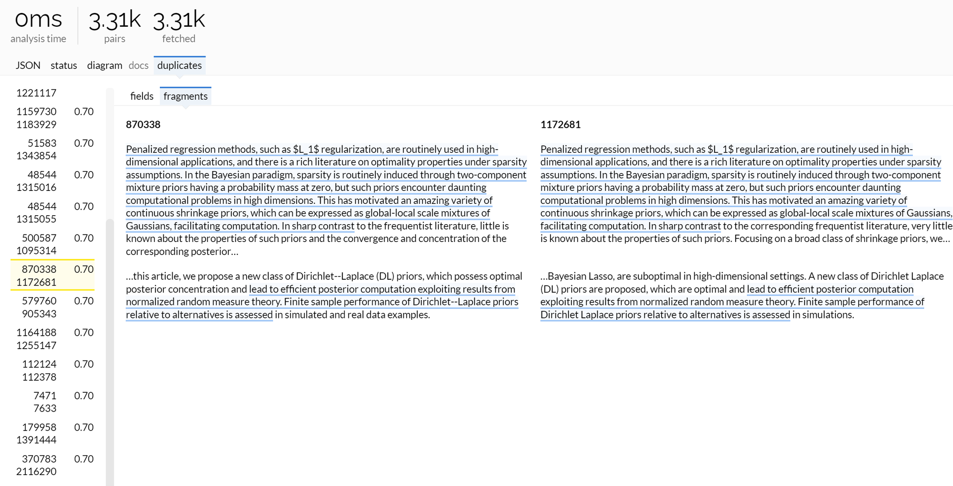 Context-aligned duplicated text fragments.