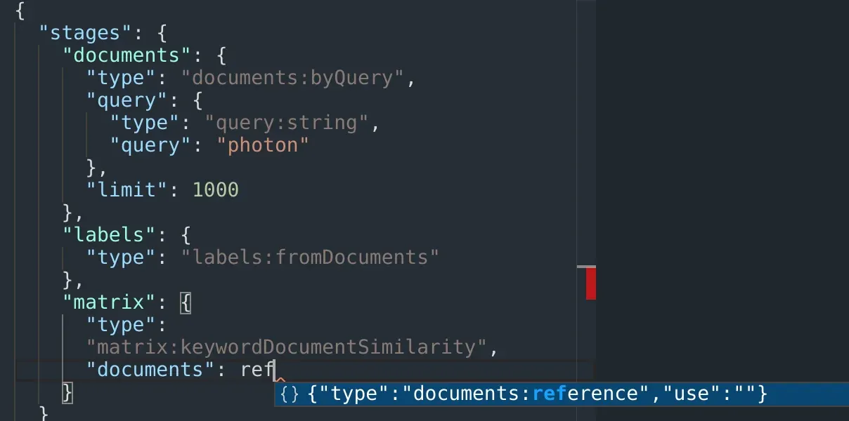 JSON request editor reference suggestions (light theme).