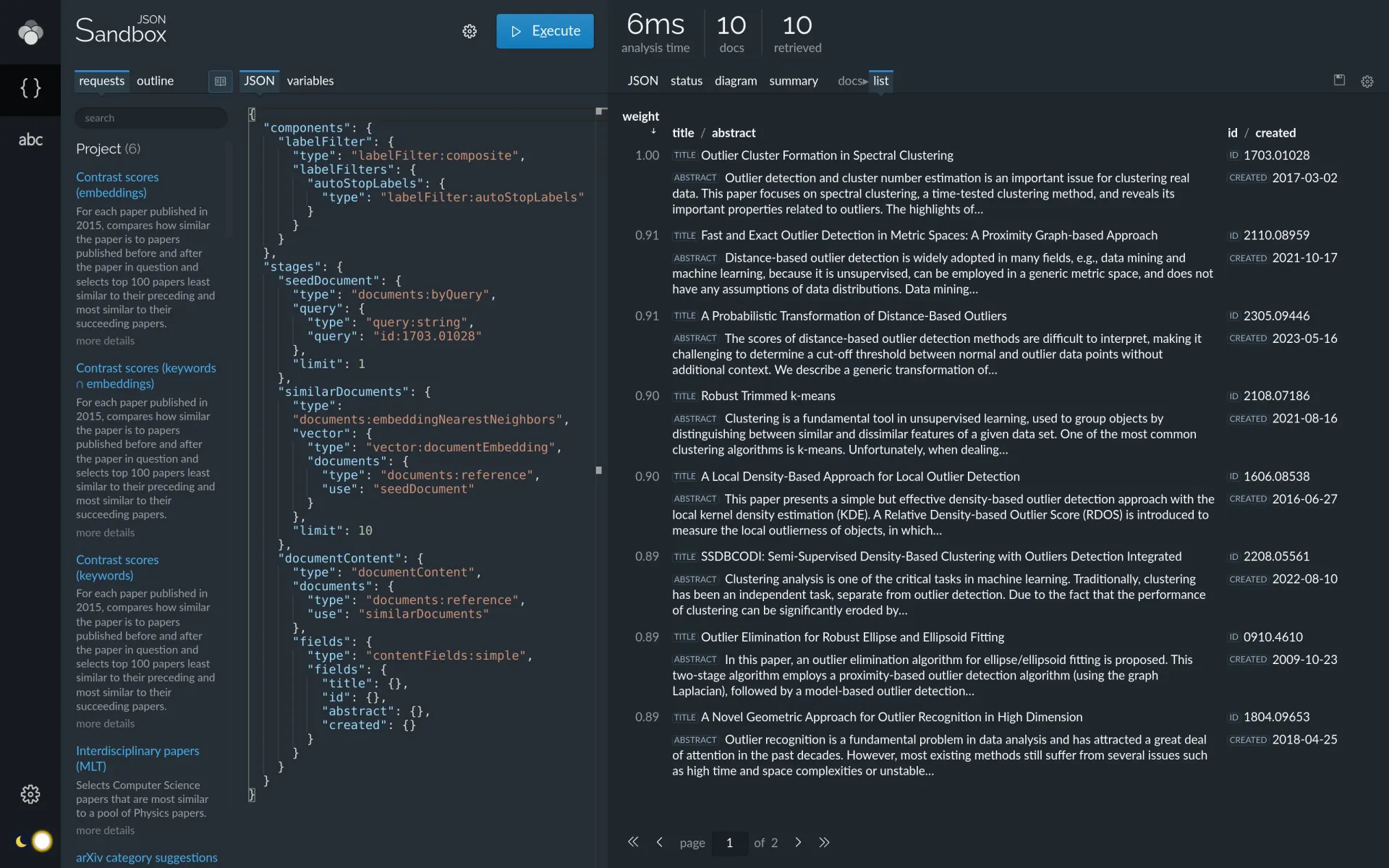 More-like-this document similarity search result.