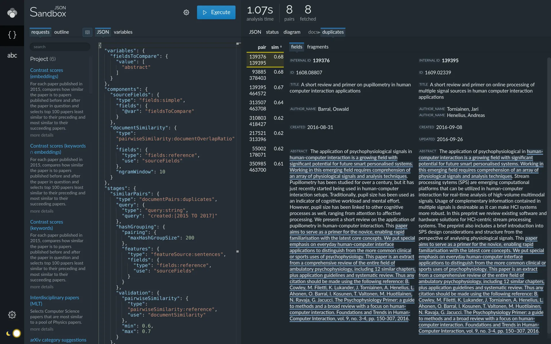 Visualization of duplicate document and overlap detection.