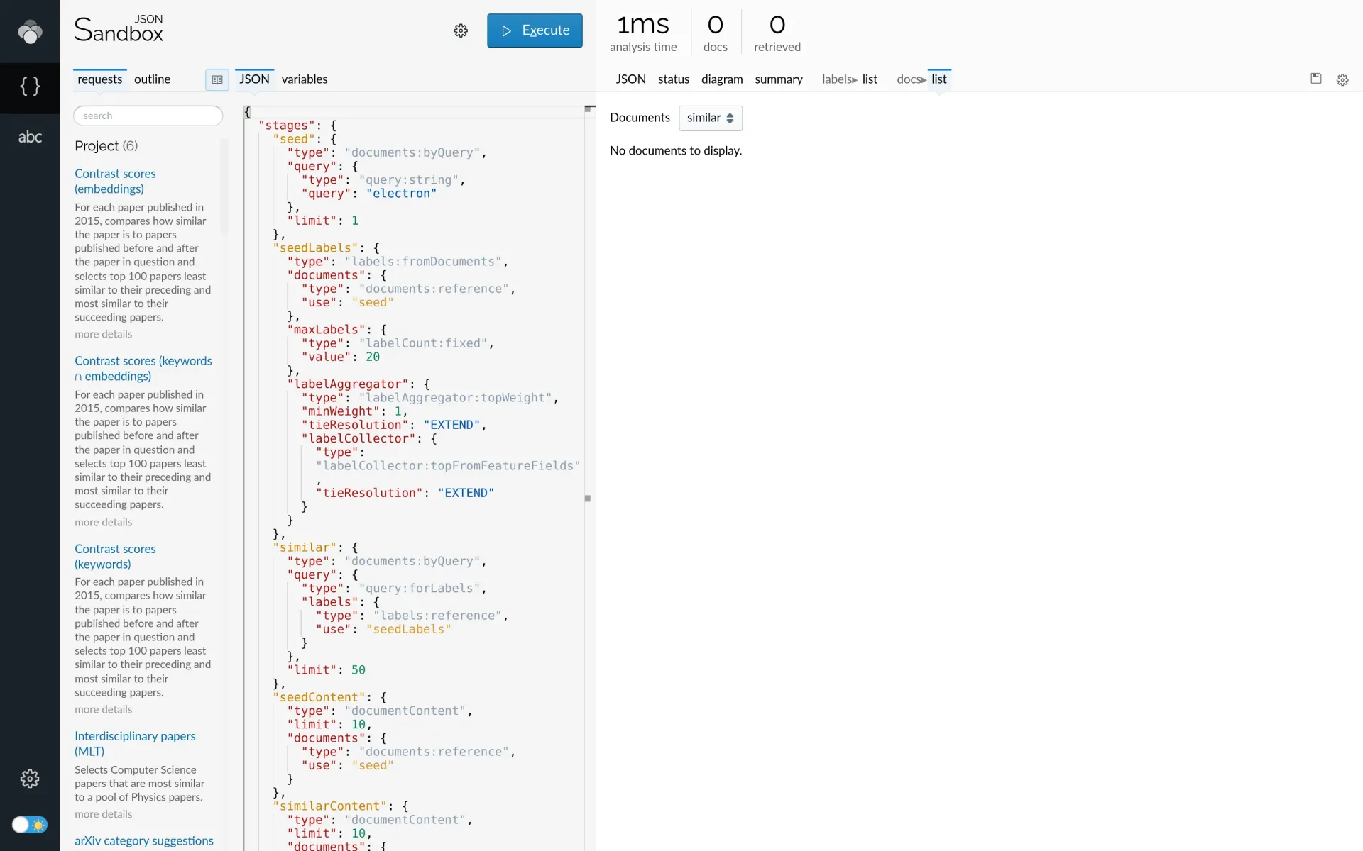 Keyword-based finding of similar documents, document list (light theme).